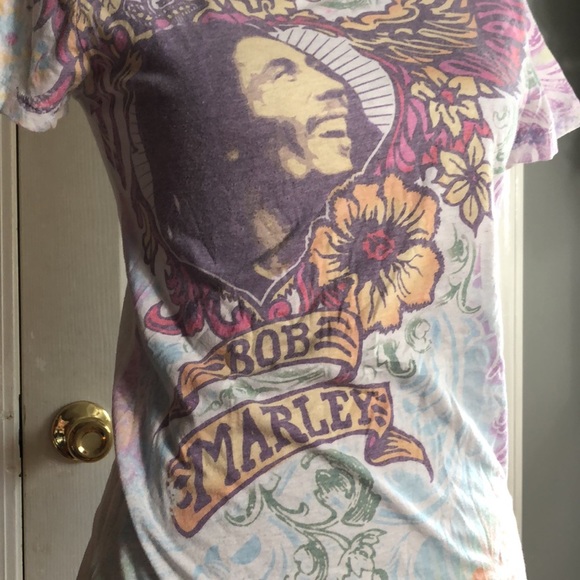 Bob Marley Capped Sleeve Tee Shirt - Picture 2 of 4